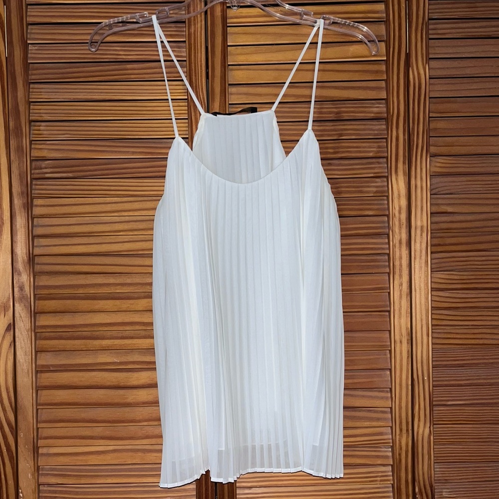 Zara Basic Off‎ White Medium Sheer Pleated Swing Top Camisole